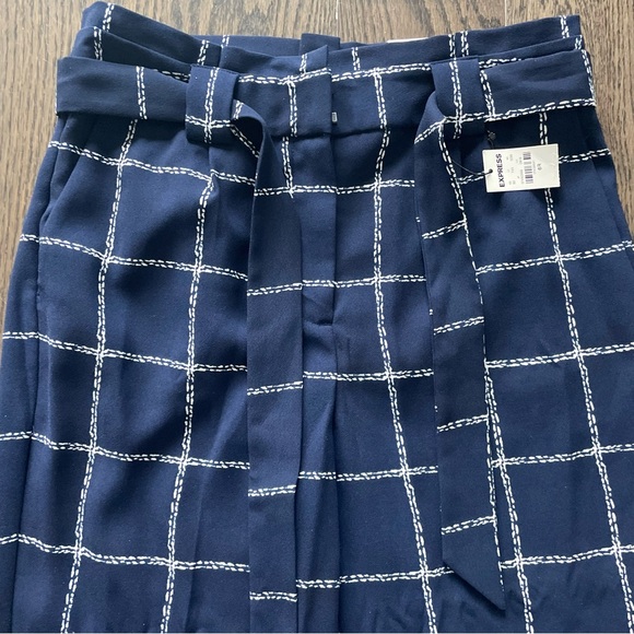 Express High Waisted Windowpane Print Sash Tie Ankle Pant - Picture 4 of 9